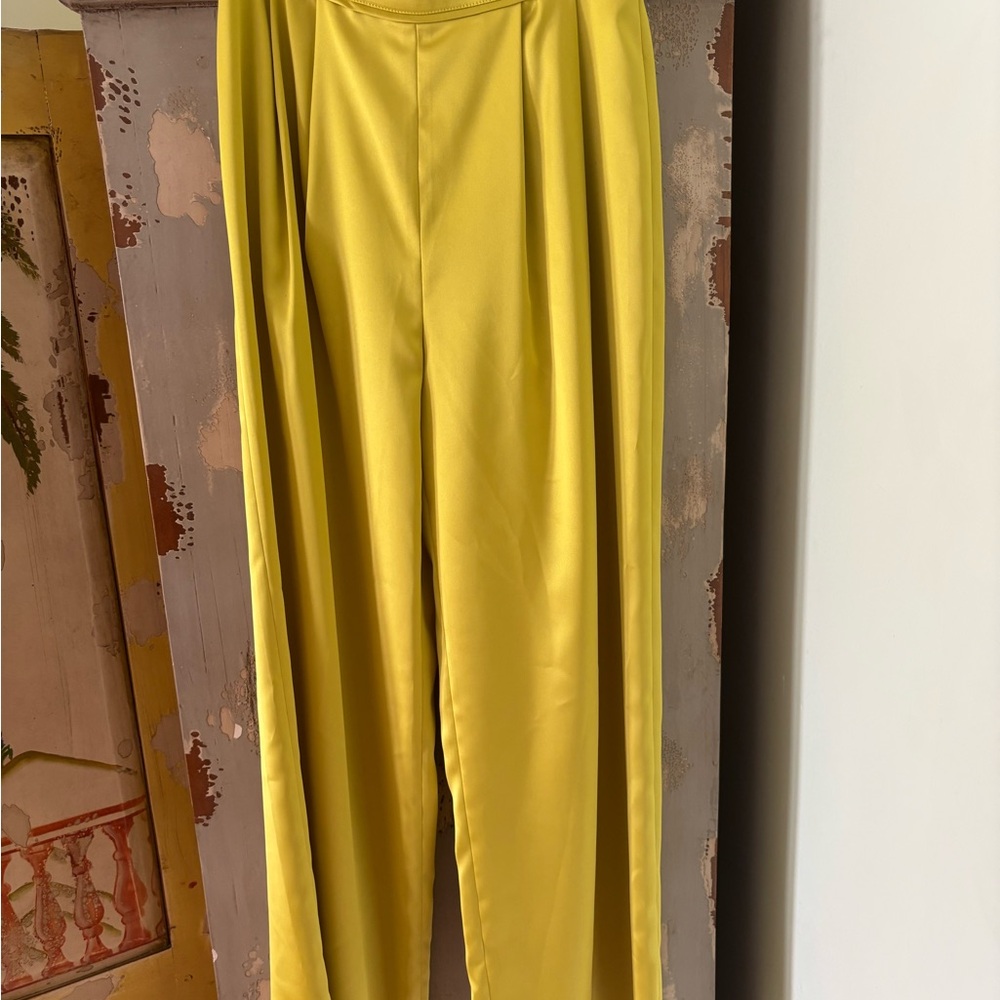 Yellow Satin Wide-Leg Pants